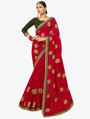 Red Georgette Designer Saree small FABSA20303