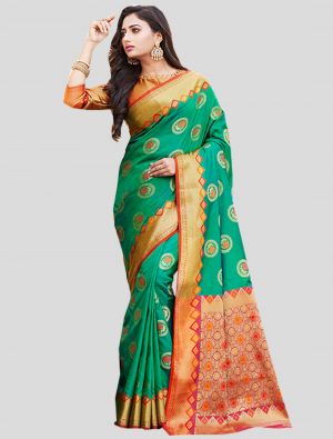 Sea Green Banarasi Art Silk Designer Saree small FABSA20382