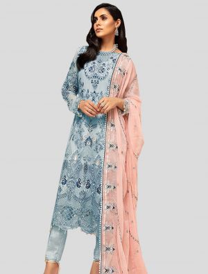 Sky Blue  Georgette Straight Suit with Dupatta small FABSL20132