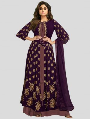 Wine Georgette Floor Length Suit with Dupatta small FABSL20139
