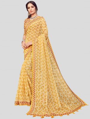 Yellow Cotton Silk Designer Saree small FABSA20354