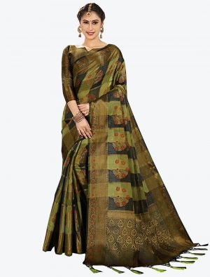 Green and Black Cotton Silk Designer Saree small FABSA20418