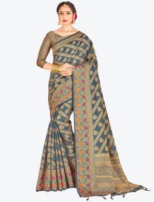 Grey Banarasi Art Silk Designer Saree small FABSA20536
