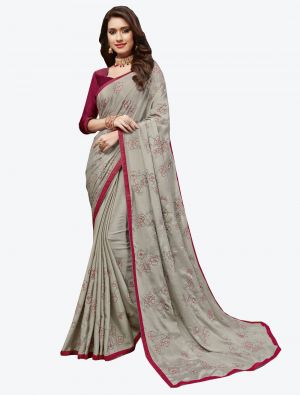 Grey Chiffon Silk Designer Saree small FABSA20436