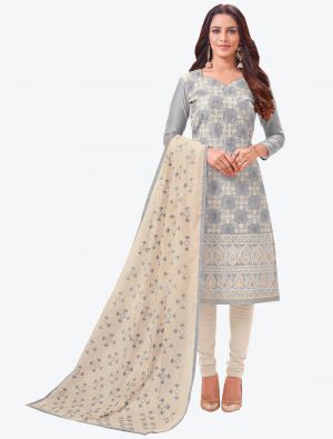 Grey Modal Silk Straight Suit with Dupatta small FABSL20141