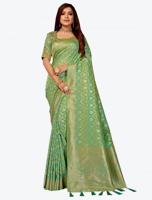 Light Green Jacquard Silk Designer Saree small FABSA20444