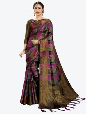Magenta Pink and Black Cotton Silk Designer Saree small FABSA20420
