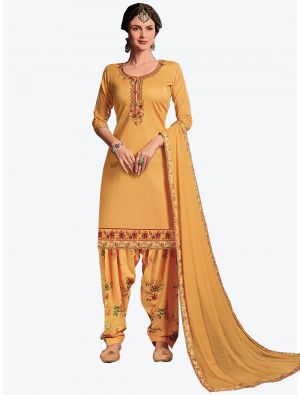 Mustard Yellow Satin Cotton Patiala Suit with Dupatta small FABSL20165