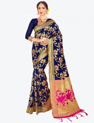 Navy Blue Banarasi Art Silk Designer Saree small FABSA20514