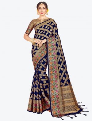 Navy Blue Banarasi Art Silk Designer Saree FABSA20531