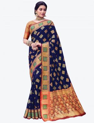 Navy Blue Banarasi Silk Designer Saree small FABSA20475