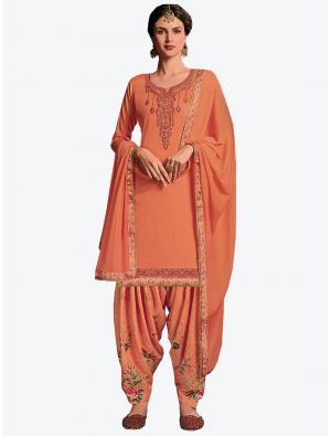 Orange Satin Cotton Patiala Suit with Dupatta small FABSL20162