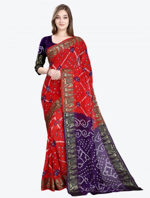 Red and Purple Viscose Georgette Designer Saree small FABSA20492