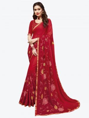 Red Georgette Designer Saree small FABSA20434