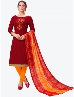 Red South Cotton Straight Suit with Dupatta small FABSL20154
