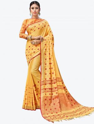 Yellow Linen Designer Saree small FABSA20503