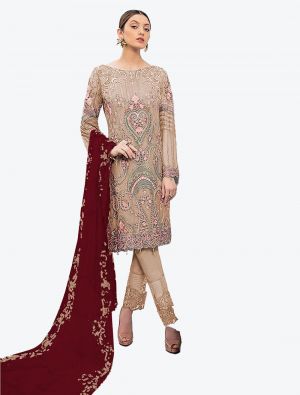 Beige Georgette Straight Suit with Dupatta small FABSL20208