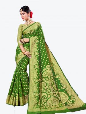 Green Handloom Cotton Designer Saree small FABSA20621