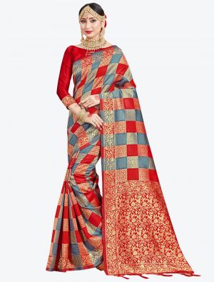 Grey and Red Banarasi Art Silk Designer Saree small FABSA20538