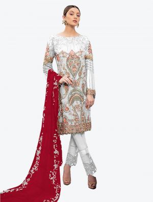 Light Grey Georgette Straight Suit with Dupatta small FABSL20213
