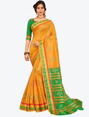 Orange Cotton Handloom Designer Saree small FABSA20574