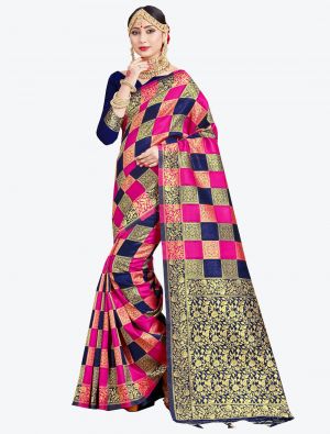 Rani Pink and Navy Blue Banarasi Art Silk Designer Saree small FABSA20541