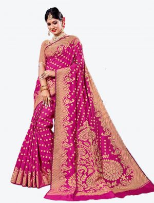 Rani Pink Handloom Cotton Designer Saree small FABSA20624