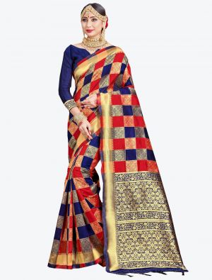 Red and Navy Blue Banarasi Art Silk Designer Saree small FABSA20543
