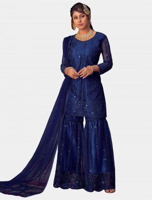Royal Blue Net Sharara Suit with Dupatta small FABSL20197
