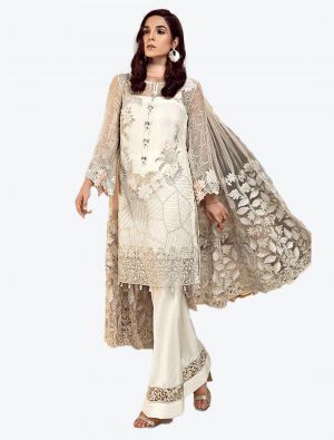 White Georgette Pakistani Suit with Dupatta small FABSL20218