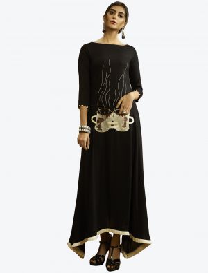 black rayon cotton designer gown   fabgo20077