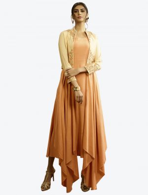 light orange rayon cotton designer gown   fabgo20076
