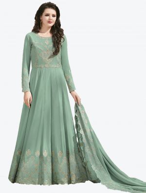 Light Rama Soft Georgette Semi Stitched Floor Length Suit with Dupatta small FABSL20386
