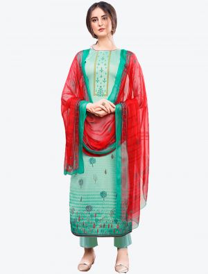 Sea Green Jam Satin Straight Suit with Dupatta small FABSL20412