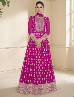 Rani Pink Georgette Semi Stitched Designer Anarkali Suit small FABSL21842