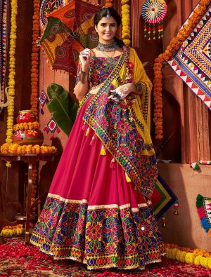 Red And Mustard Viscose Cotton Navratri Special Ready To Wear Lehenga small FABLE20459