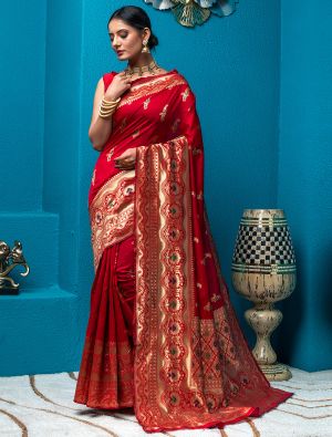 Red Handloom Silk Saree With Woven Zari Work