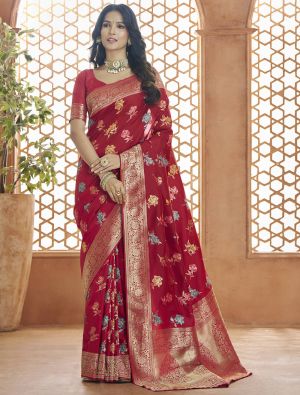 Red Zari Woven Banarasi Art Silk Saree