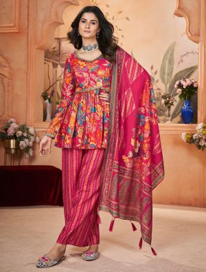 Reddish Pink Silk Digital Printed Readymade Salwar Kameez FABSL21966