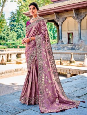 Rich Lilac Premium Banarasi Silk Embroidered Saree
