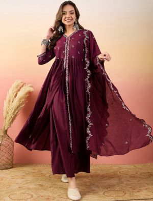 Rich Maroon Silk Blend Embroidered Readymade Salwar Kameez FABSL21954