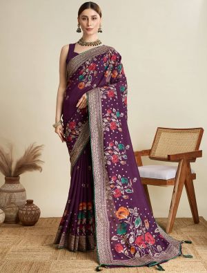 Rich Wine Cotton Saree With Table Print