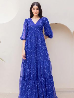 royal blue georgette digital printed flared gown   fabgo20378