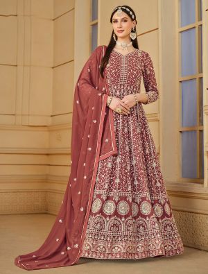Rust Brown Georgette Semi Stitched Designer Anarkali Suit small FABSL21762