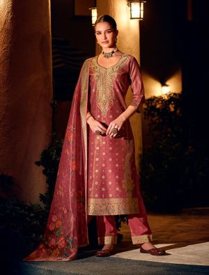 Rust Red Shimmer Art Silk Ready To Wear Salwar Kameez FABSL22285