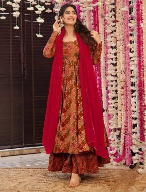 Rusty Red Muslin Elegant Readymade Salwar Kameez FABSL21975