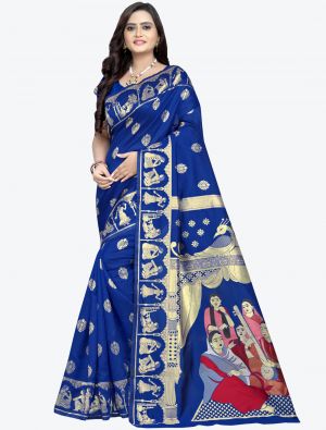 Blue Banarasi Jacquard Designer Saree small FABSA20830