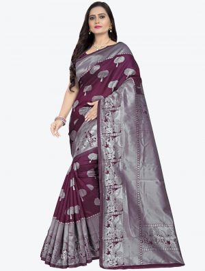 Purple Banarasi silk Designer Saree small FABSA20786