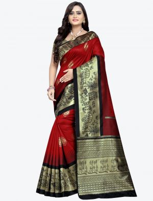 Red Banarasi Cotton Silk Designer Saree small FABSA20812