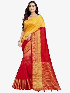 Red Cotton Silk Designer Saree small FABSA20797
